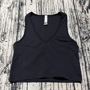 ATHLETA "Aurora" Seamless Ribbed Crop Top Support Tank Black medium